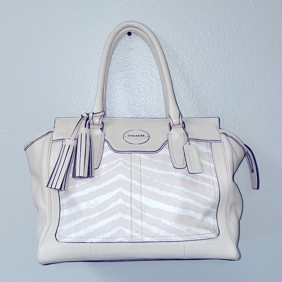 Coach Handbags - Coach Beige/White Zebra Print Shoulder Bag